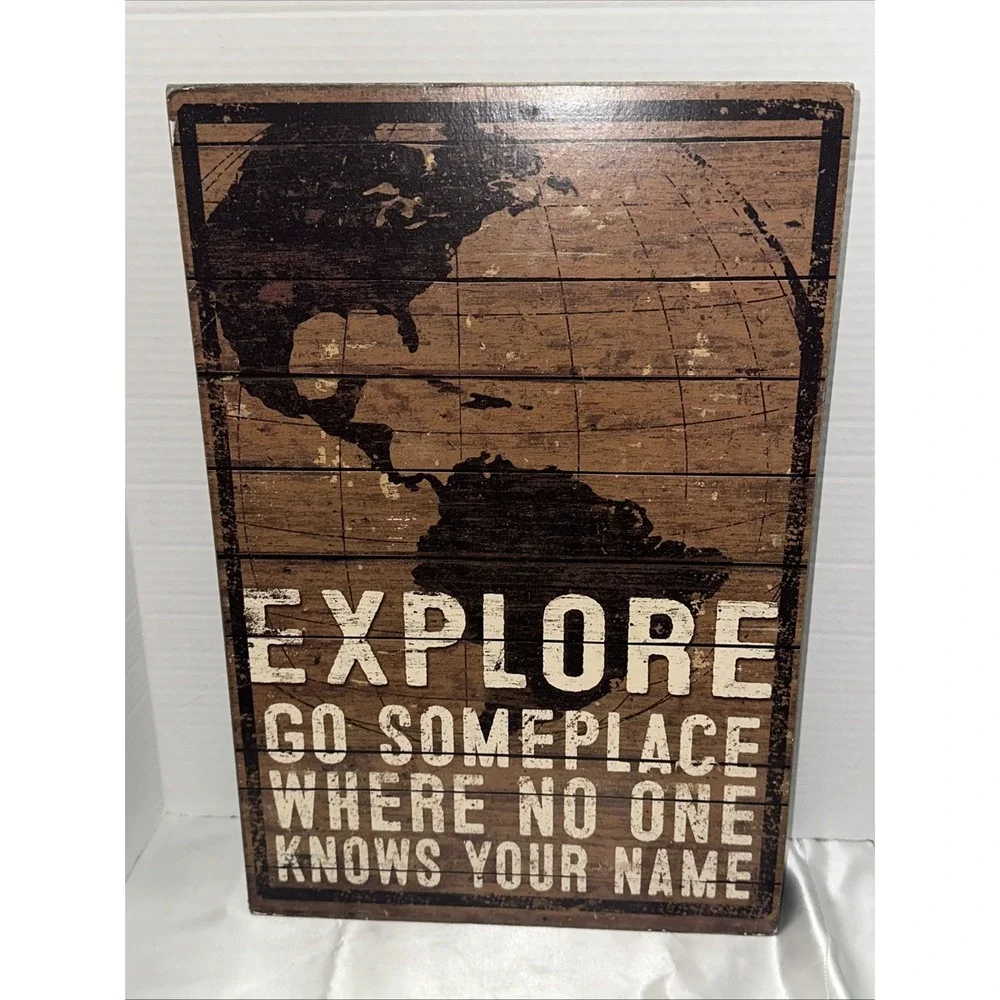 Primitives by Kathy Explore World Map Wooden Box Sign Wall Art Decor 31373